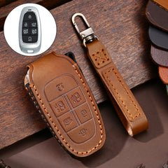 Hallmo Car Cowhide Leather Key Protective Cover Key Case for Hyundai 6-button, For Hyundai 6-button