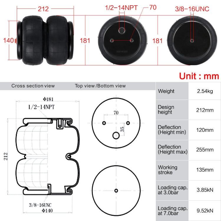 Car Airbag 1/2 inch NPT Single Port 2600LB Air Suspension Kit, Car Airbag 1/2 inch