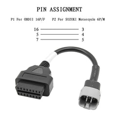 Motorcycle OBD 16PIN Female to 6PIN Connector Cable for Suzuki, For Suzuki