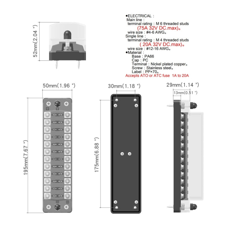 ZH-978A2 FB1902 1 In 12 Out 12 Ways Independent Positive Negative Fuse Box with 24 Fuses for Auto Car Truck Boat, ZH-978A2