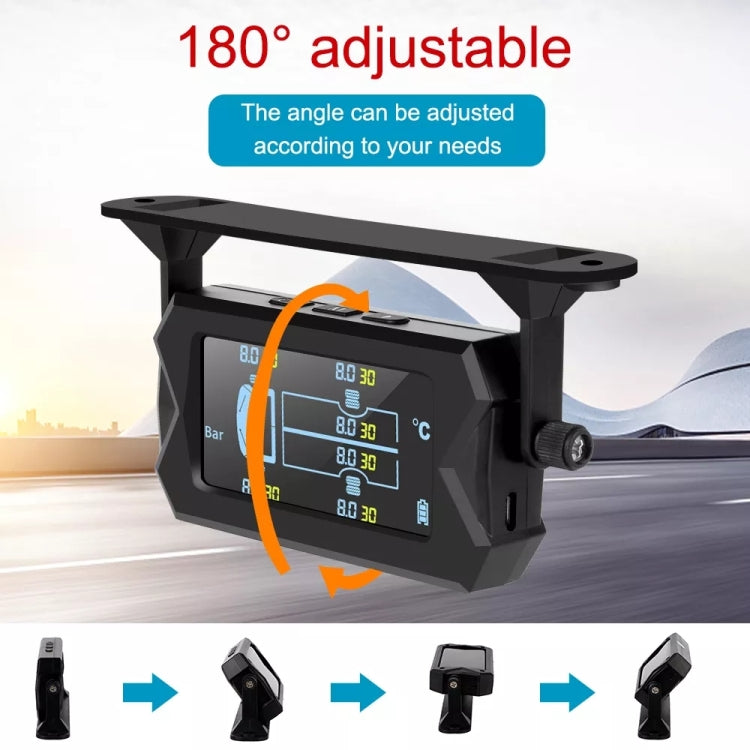 15Bar Solar Wireless Tire Pressure Monitoring System TPMS 6 External Sensors for 6-wheel Truck Bus, 15Bar