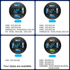 4 in 1 USB PD20W+QC3.0+2.4A Digital Display Car Fast Charger, PD20W+QC3.0+2.4A