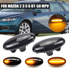 2pcs For Mazda 2 DY 2003-2007 Car Dynamic LED Fender Side Light, For Mazda 2 DY 2003-2007 (Transparent Black)