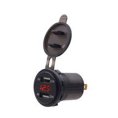 Universal Car Dual Port USB Charger Power Outlet Adapter 4.2A 5V IP66 with LED Digital Voltmeter + 60cm Cable, 4.2A Voltmeter + 60cm Cable(Red Light), 4.2A Voltmeter + 60cm Cable(Green Light)