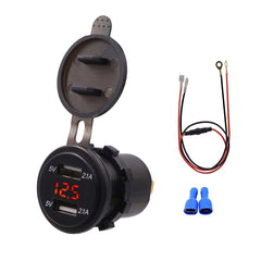 Universal Car Dual Port USB Charger Power Outlet Adapter 4.2A 5V IP66 with LED Digital Voltmeter + 60cm Cable, 4.2A Voltmeter + 60cm Cable(Red Light), 4.2A Voltmeter + 60cm Cable(Green Light)