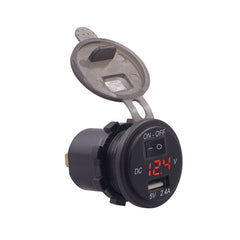 Universal Car Single Port USB Charger Power Outlet Adapter 2.4A 5V IP66 with LED Digital Voltmeter + Switch + 60cm Cable, 2.4A + Switch + 60cm Cable (Red Light)