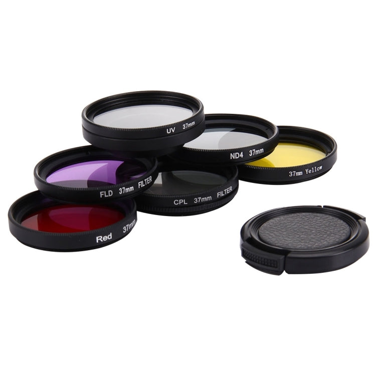 JUNESTAR 7 in 1 Proffesional 37mm Lens Filter(CPL + UV + ND4 + Red + Yellow + FLD / Purple) & Lens Protective Cap for GoPro HERO4 / 3+ / 3 Sport Action Camera, 7 in 1