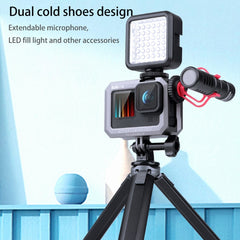 RUIGPRO for GoPro HERO10 Black / HERO9 Black Metal Border Frame Mount Protective Cage with Dual Cold Shoes Base, Silver Grey