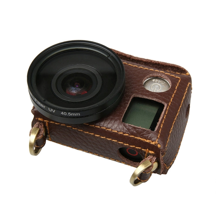 For GoPro HERO4 Litchi Texture Genuine Leather Protective Case with Sling, Litchi Texture (Brown)