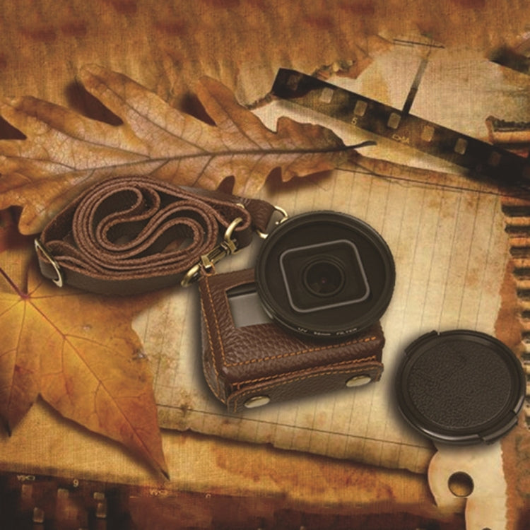For GoPro HERO4 Litchi Texture Genuine Leather Protective Case with Sling, Litchi Texture (Brown)