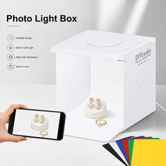 20cm Folding Portable 550LM Light Photo Lighting Studio Shooting Tent Box Kit with 6 Colors Backdrops (Black, White, Yellow, Red, Green, Blue), Unfold Size: 24cm x 23cm x 23cm
