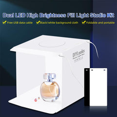 20cm Include 2 LED Panels Folding Portable 1100LM Light Photo Lighting Studio Shooting Tent Box Kit with 2 Colors Backdrops (Black, White), Unfold Size: 24cm x 23cm x 23cm