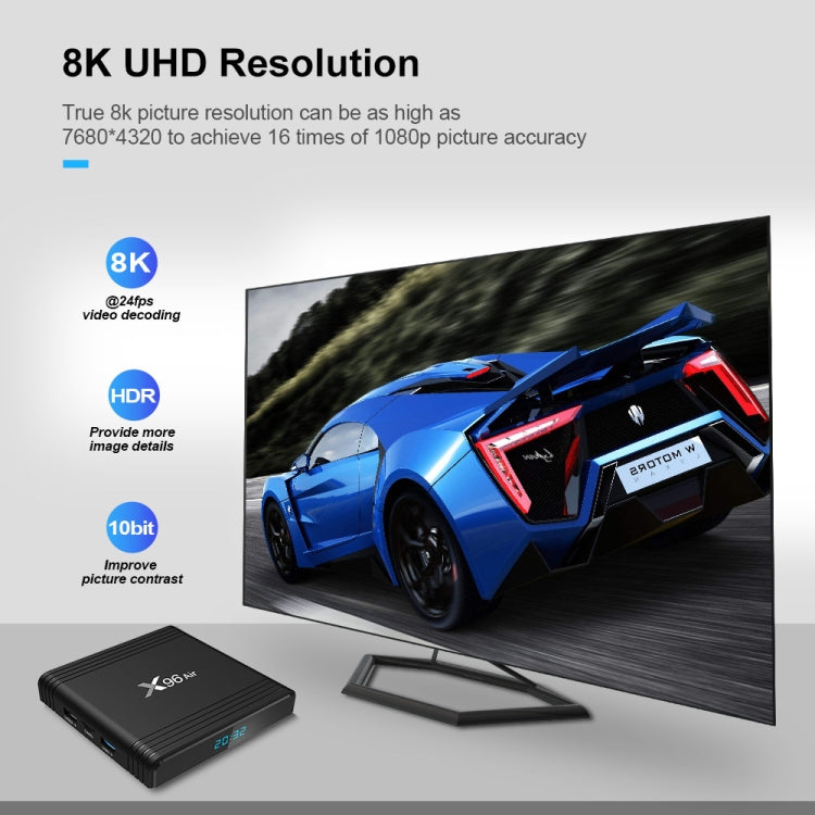 X96 Air 8K Smart TV BOX Android 9.0 Media Player with Remote Control, Quad-core Amlogic S905X3, RAM: 4GB, ROM: 64GB, Dual Band WiFi, Bluetooth, AU Plug, 4GB+64GB