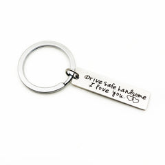 Creative Drive Safe Handsome Words Stainless Steel Keychain Key Rings, Car Shape