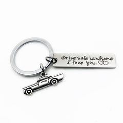 Creative Drive Safe Handsome Words Stainless Steel Keychain Key Rings, Car Shape