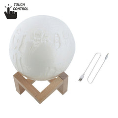 Customized Touch Switch 3-color 3D Print Moon Lamp USB Charging Energy-saving LED Night Light with Wooden Holder Base, 10cm, 15cm
