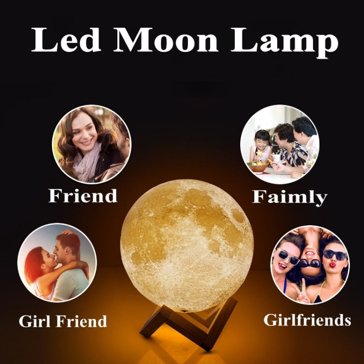 Customized Touch Switch 3-color 3D Print Moon Lamp USB Charging Energy-saving LED Night Light with Wooden Holder Base, 10cm, 15cm