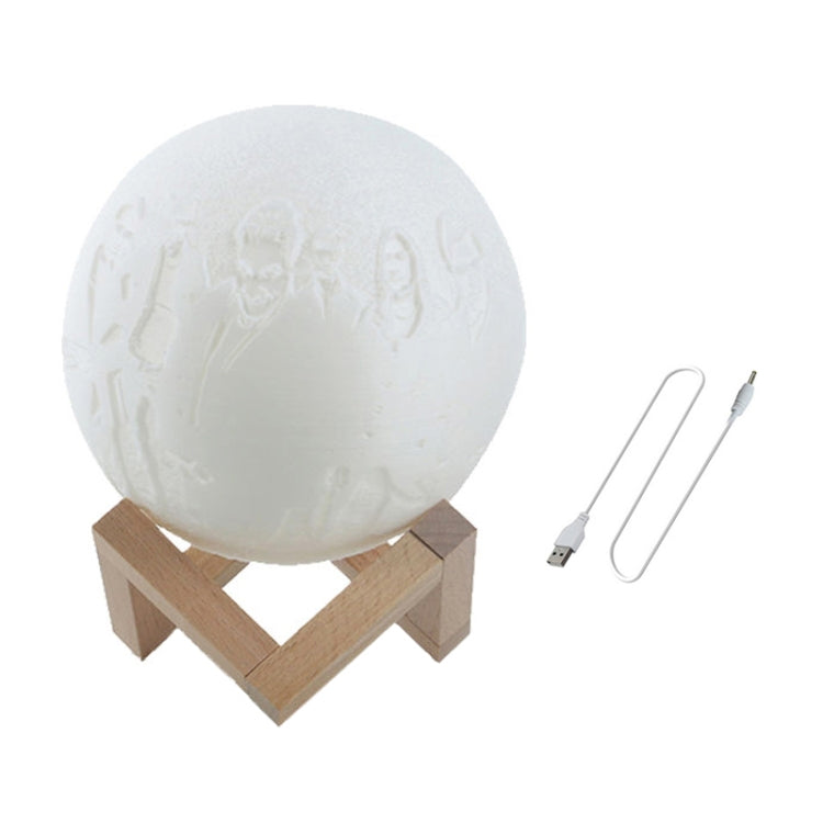 Customized Patted 3-color 3D Print Moon Lamp USB Charging Energy-saving LED Night Light with Wooden Holder Base, 8cm, 10cm, 13cm, 15cm, 18cm, 20cm
