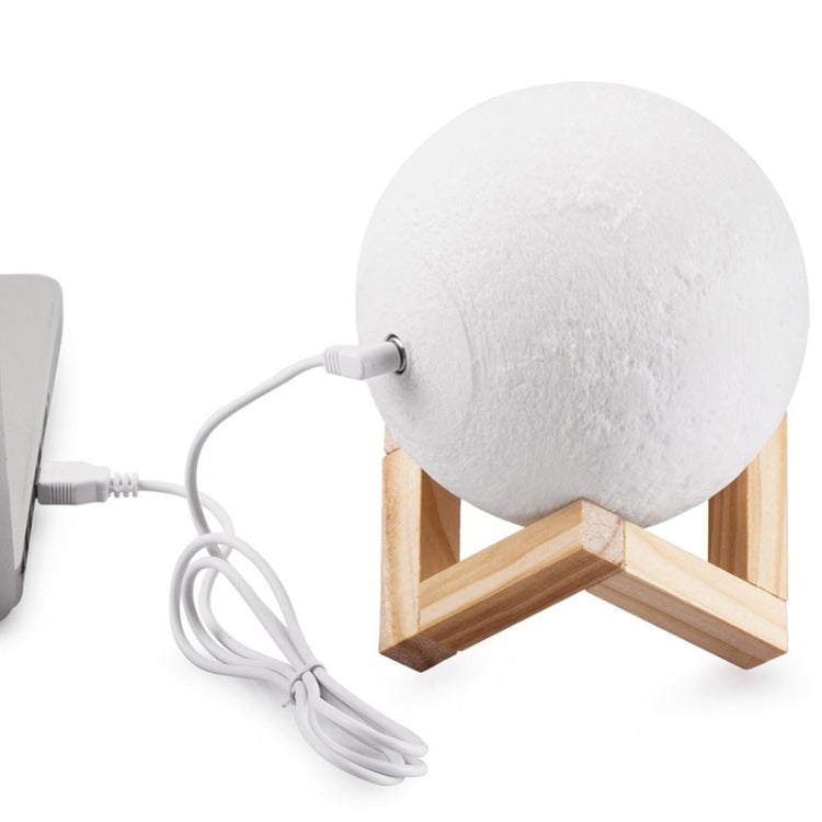 Customized Patted 3-color 3D Print Moon Lamp USB Charging Energy-saving LED Night Light with Wooden Holder Base, 8cm, 10cm, 13cm, 15cm, 18cm, 20cm