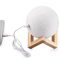 Customized Patted 3-color 3D Print Moon Lamp USB Charging Energy-saving LED Night Light with Wooden Holder Base, 8cm, 10cm, 13cm, 15cm, 18cm, 20cm