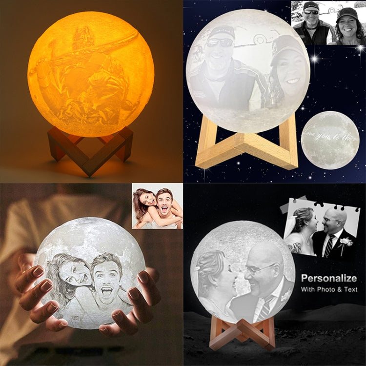 Customized Patted 3-color 3D Print Moon Lamp USB Charging Energy-saving LED Night Light with Wooden Holder Base, 8cm, 10cm, 13cm, 15cm, 18cm, 20cm