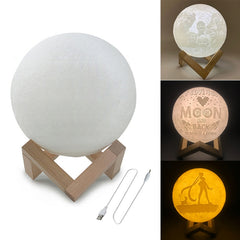 Customized Patted 3-color 3D Print Moon Lamp USB Charging Energy-saving LED Night Light with Wooden Holder Base, 8cm, 10cm, 13cm, 15cm, 18cm, 20cm