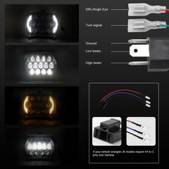 7 inch(5X7)/(7X6) H4 DC 9V-30V 30000LM 300W 8LEDs Car Square Shape LED Headlight Lamps for Jeep Wrangler, 8LEDs