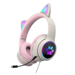 AKZ-022 USB + 3.5mm Port Cat Ear Design Foldable LED Headset with Mic