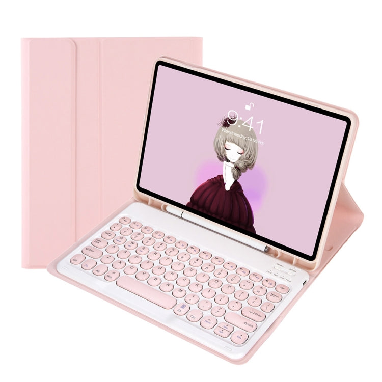 YT11B Detachable Candy Color Skin Feel Texture Round Keycap Bluetooth Keyboard Leather Case For iPad Air 4 2020 / Air 5 2022 / Pro 11 inch 2022 / 2021 / 2020 / 2018(White Ice), For iPad 9.7 inch 2018 & 2017 / Pro 9.7 inch / Air 2 / Air                 ...