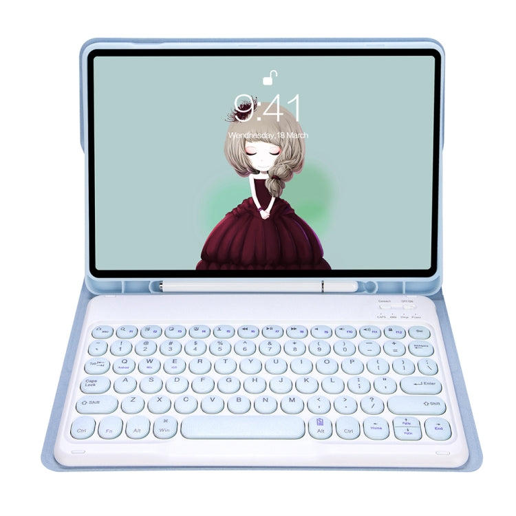 YT11B Detachable Candy Color Skin Feel Texture Round Keycap Bluetooth Keyboard Leather Case For iPad Air 4 2020 / Air 5 2022 / Pro 11 inch 2022 / 2021 / 2020 / 2018(White Ice), For iPad 9.7 inch 2018 & 2017 / Pro 9.7 inch / Air 2 / Air                 ...