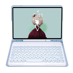 YT11B Detachable Candy Color Skin Feel Texture Round Keycap Bluetooth Keyboard Leather Case For iPad Air 4 2020 / Air 5 2022 / Pro 11 inch 2022 / 2021 / 2020 / 2018(White Ice), For iPad 9.7 inch 2018 & 2017 / Pro 9.7 inch / Air 2 / Air                 ...