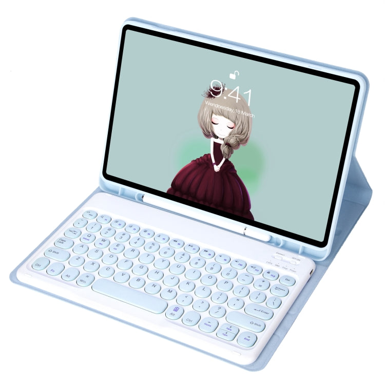 YT11B Detachable Candy Color Skin Feel Texture Round Keycap Bluetooth Keyboard Leather Case For iPad Air 4 2020 / Air 5 2022 / Pro 11 inch 2022 / 2021 / 2020 / 2018(White Ice), For iPad 9.7 inch 2018 & 2017 / Pro 9.7 inch / Air 2 / Air                 ...