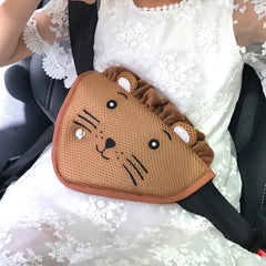 Car Child Seat Belt Adjusting and Fixing Device Buttons Seat Belt Anti-strangulation Shoulder Cover, Cotton Fabric Pink Stripes, Cotton Fabric Green Stripes, Mesh Fabric Lion, Flannel Fabric Ladybug