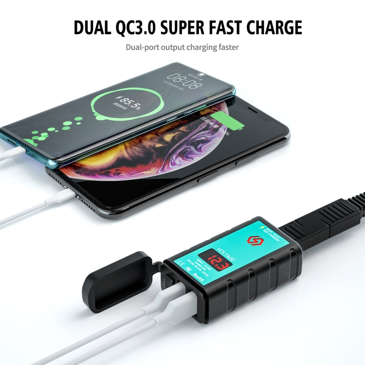 WUPP ZH-1422A2 DC12-24V Motorcycle Square Dual USB Fast Charging Charger with Switch + Voltmeter + Integrated SAE Socket + 1m SAE Socket Cable, ZH-1422A2