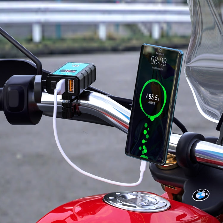 WUPP ZH-1422A2 DC12-24V Motorcycle Square Dual USB Fast Charging Charger with Switch + Voltmeter + Integrated SAE Socket + 1m SAE Socket Cable, ZH-1422A2
