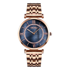 SKMEI 9198 Simple Roman Numeral Dial Metal Belt Quartz Watch for Couples