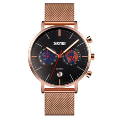 SKMEI 9231 Men Map Pattern Calendar Stopwatch Stainless Steel Strap Quartz Watch
