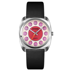 SKMEI Q029 Ladies Phone Number Pattern Dial Leather Strap Quartz Watch