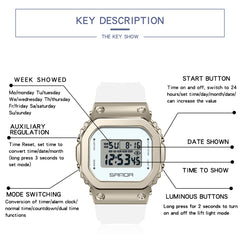 SANDA 9006 LED Digital Display Square Dial Sports Electronic Watch for Men and Women