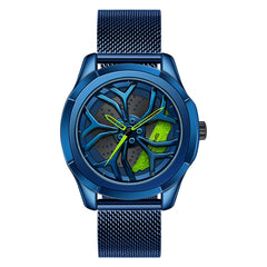 SANDA 1065 3D Hollow Out Wheel Non-rotatable Dial Quartz Watch for Men, Mesh Belt