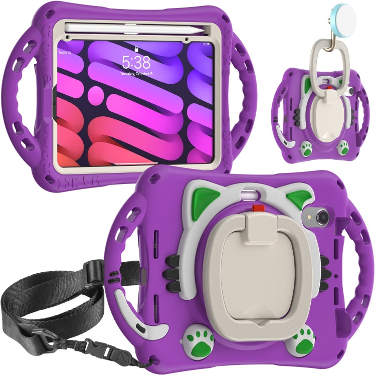 Cute Cat King Kids Shockproof EVA Protective Case with Holder & Shoulder Strap & Handle, For iPad mini 6 / mini 2024, For iPad mini 6