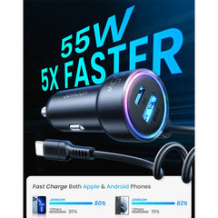 JOYROOM JR-CL07 3 in 1 72W PD USB-C / Type-C + USB Interface Car Charger with USB-C / Type-C Spring Data Cable, JR-CL07