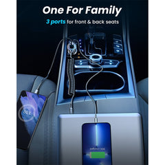 JOYROOM JR-CL07 3 in 1 72W PD USB-C / Type-C + USB Interface Car Charger with USB-C / Type-C Spring Data Cable, JR-CL07