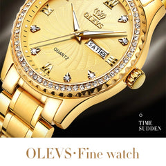 OLEVS 5565 Men Fashion Waterproof Stainless Steel Strap Diamond Quartz Watch