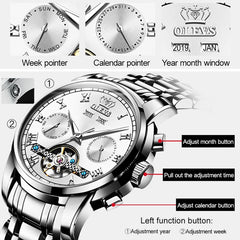 OLEVS 6607 Multi-function Men Big Flywheel Automatic Waterproof Mechanical Watch