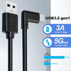 USB Male to USB 3.2 Gen1 Type-C Elbow VR Link Cable For Oculus Quest 1 / 2, 3m, 4m