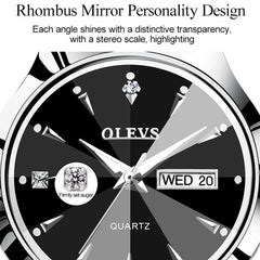 OLEVS 8697 Couple Fashion Waterproof Luminous Quartz Watch, OLEVS 8697 (Black + Rose Gold)