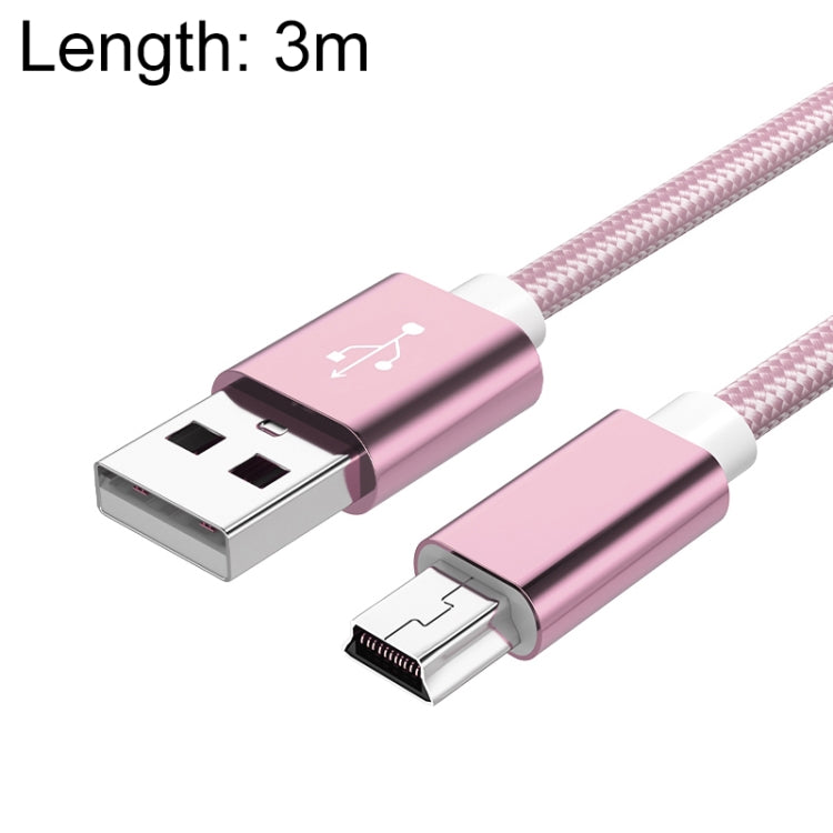 5 PCS Mini USB to USB A Woven Data / Charge Cable for MP3, Camera, Car DVR, 3m