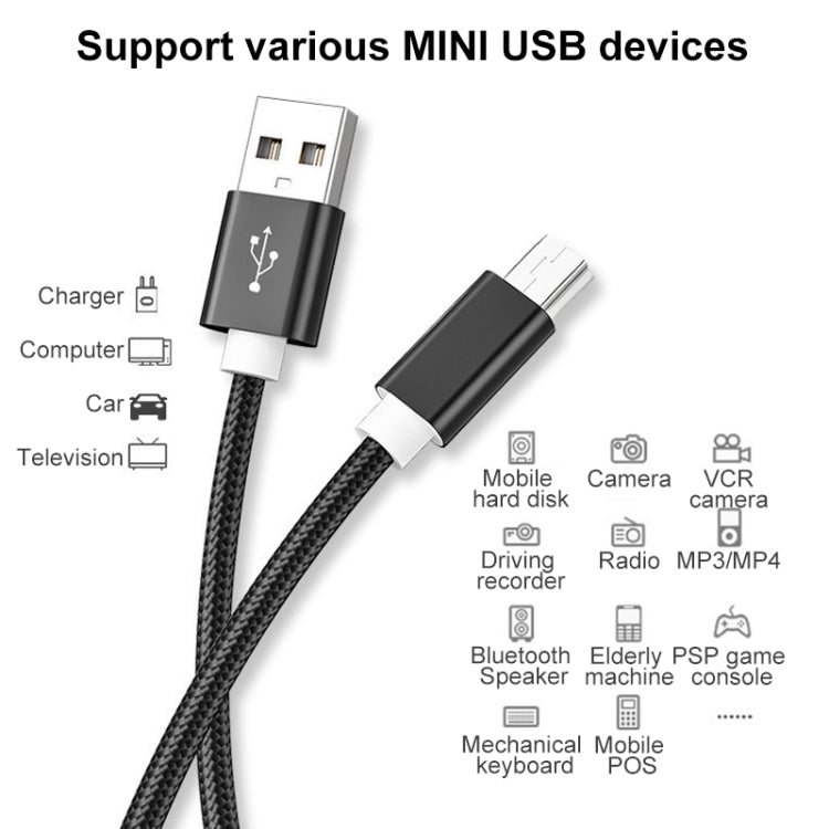 5 PCS Mini USB to USB A Woven Data / Charge Cable for MP3, Camera, Car DVR, 3m