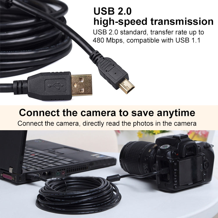 Mini 5 Pin to USB 2.0 Camera Extension Data Cable, 10m, 12m, 15m, 20m